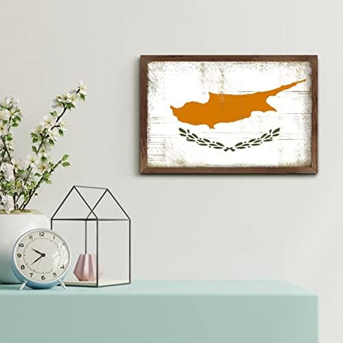 Christmas Farmhouse Decor Cyprus Flag Framed Wood Sign Wall Art