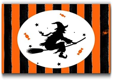 Happy Halloween Wood Plaque with Orange Black Pumpkins and Cat Witch