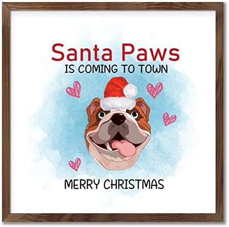 Christmas Dog Santa Hat Rustic Farmhouse Wall Sign 12x12