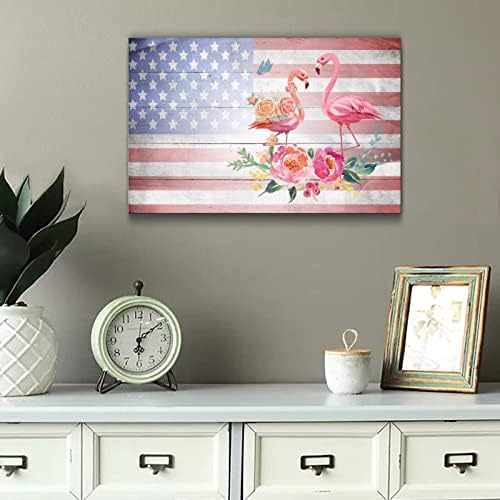 Wooden Fourth of July Flag Flamingo Wall Decor Sign