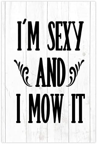 Im Sexy and I Mow It Wood Wall Sign 12x18 Inch