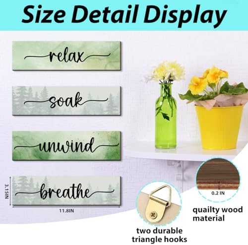 4PCS Relax Soak Unwind Wooden Decor Sign