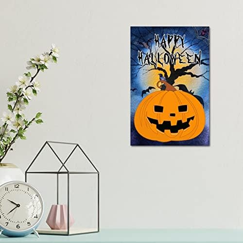 Scary Pumpkin Crow Wood Door Sign 12x8in