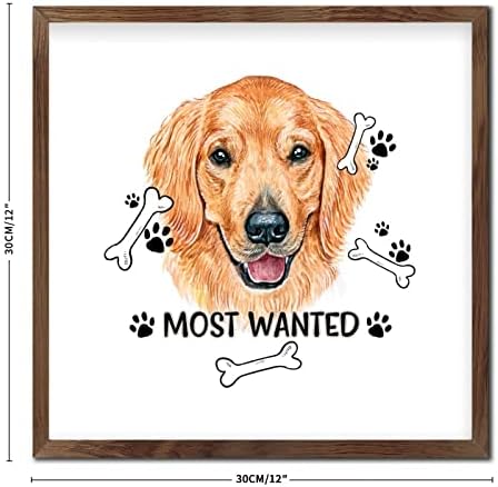 Pet Dog Sign Framed Wood Decor Wall Art 12x12in