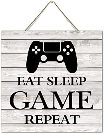 Hanging Signs Eat Sleep Game Repeat Wooden Wall Art