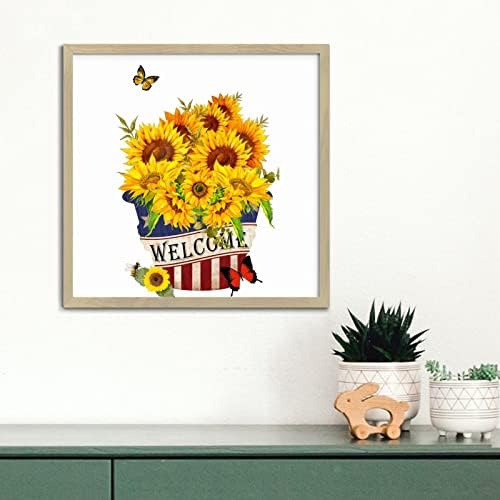 Welcome Sunflower American Memorial Day Wall Decor Sign 12x12in