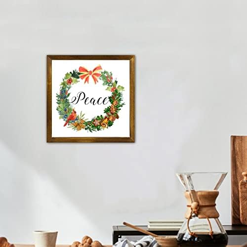 Wood Sign Peace Pine Nut Wreath Framed Wall Art 12x12in