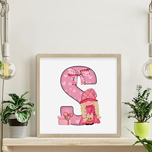 Personalized Wood Framed Sign Valentines Day Gnomes Initial Letter S