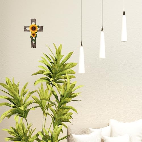 BestGiftEver Rustic Faux Wood Wall Cross with Sunflower Design
