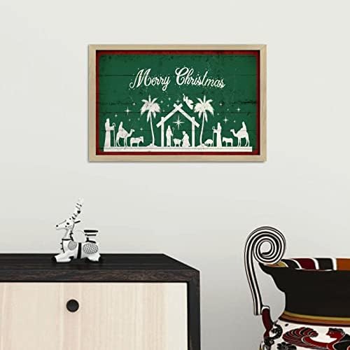 Merry Christmas Wall Art Framed Wooden Sign Retro Decor