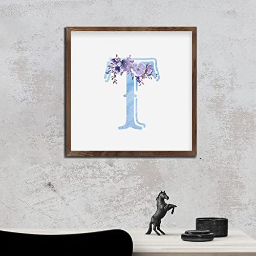 Inspirational Framed Wall Art Sign with Initial Letter T