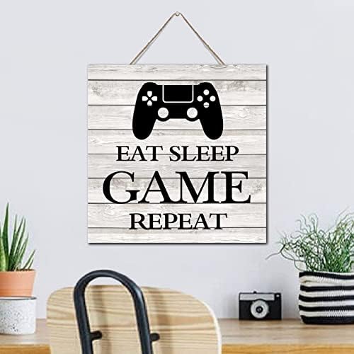 Hanging Signs Eat Sleep Game Repeat Wooden Wall Art