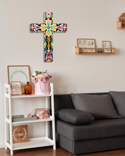 Putuo Decor Mexican Art Wall Cross Decor Orange Flower