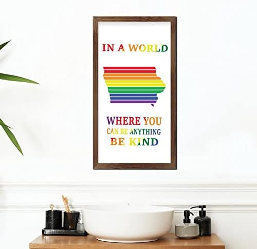 Rainbow Progress Pride Wood Framed Wall Sign 22x12 In