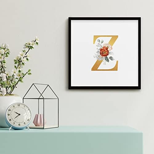 Elegant Rose Gold Initial Z Black Framed Wood Sign