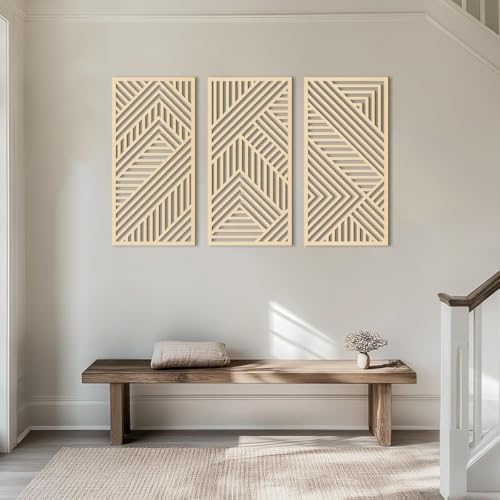 BINCUE 3D Geometry Wood Wall Art Decor 3 Panels