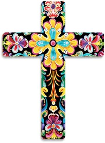 Putuo Decor Mexican Art Wall Cross Decor Orange Flower