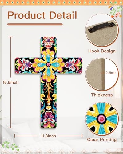 Putuo Decor Mexican Art Wall Cross Decor Orange Flower