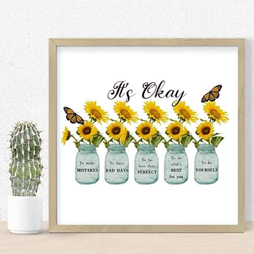 Sunflower in Vase Wood Sign Retro Wall Decor 12x12in