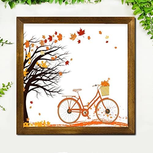 Fall Maple Leaves Wooden Framed Wall Sign 12x12 Inch