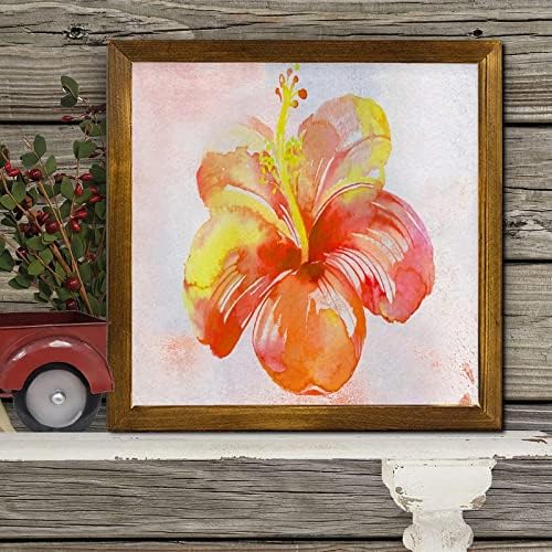 Retro Orange Hibiscus Flower Wood Wall Sign 1