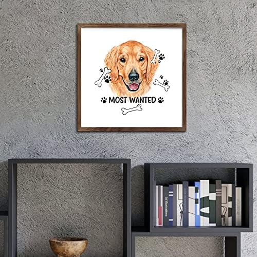 Pet Dog Sign Framed Wood Decor Wall Art 12x12in