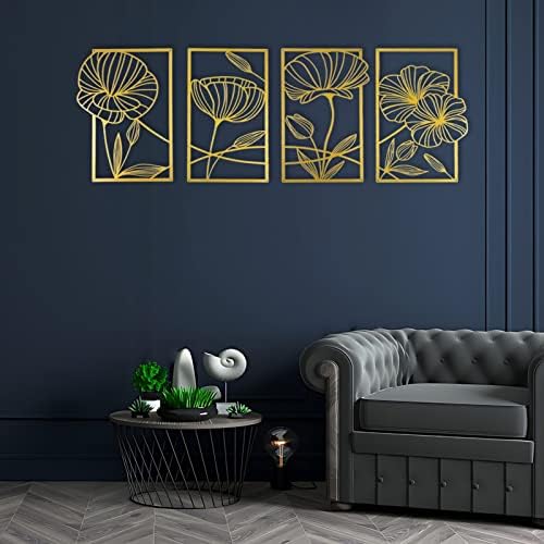 ESTART 4 Piece Gold Metal Lotus Wall Decor