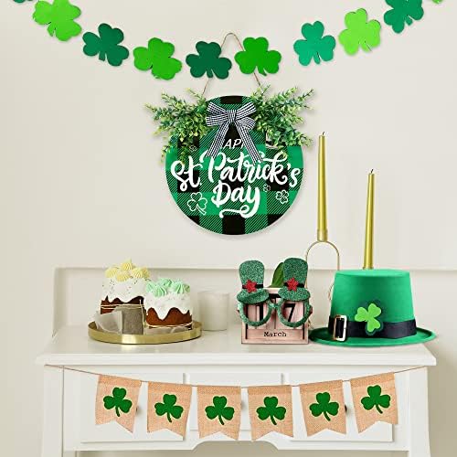 St Patricks Day Buffalo Plaid Wooden Door Sign