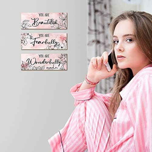 Yookeer 3 Pcs Pink Floral Wall Decor Set