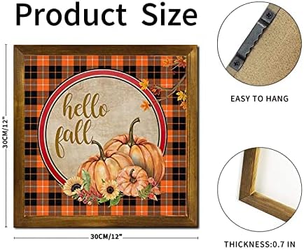 Hello Fall Buffalo Plaid Pumpkin Framed Wood Sign 12x12