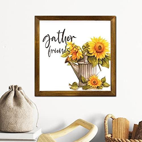 12x12 Inch Rustic Wood Framed Sign with Sunflower Design