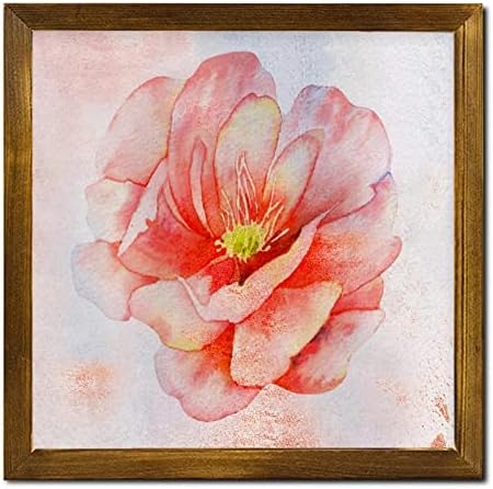 Retro Orange Hibiscus Flower Framed Wooden Sign 12x12 inch