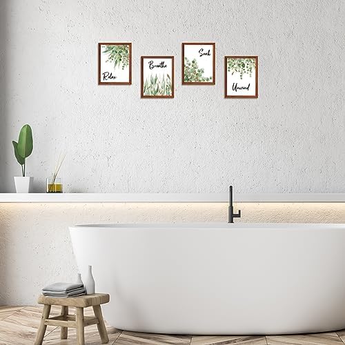 4 Piece Bathroom Wall Decor Boho Leaf Print Wooden Signs