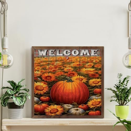 Distressed Wood Framed Welcome Sign Autumn Harvest Decor