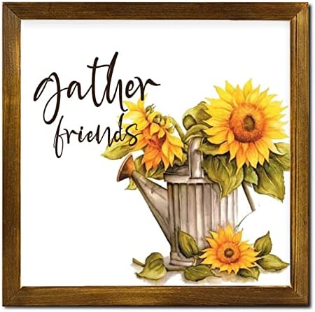 12x12 Inch Rustic Wood Framed Sign with Sunflower Design