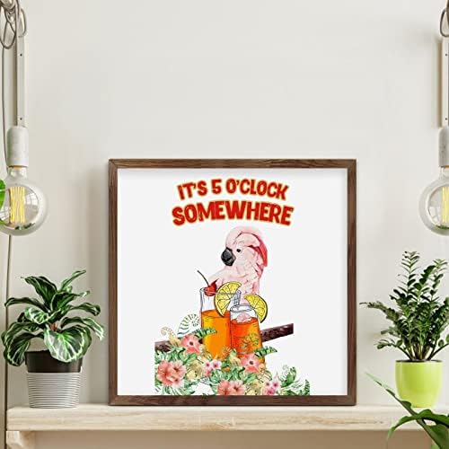 Rustic Wooden Wall Decor Sign Its 5 OClock Somewhere Parrot
