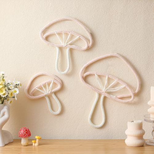 RattanView 3 Pcs Pink Mushroom Wall Decorations