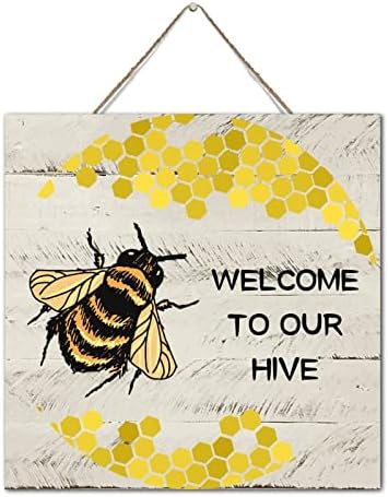 Rustic Wall Art Welcome to Our Hive Wood Sign 12x12 Inch