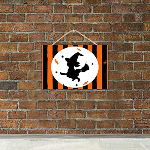 TEANFUN Halloween Wooden Sign Witch Hat Decor