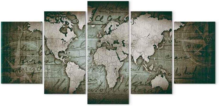 Artgeist Canvas World Map 40x20 in Wall Art Print 5pcs