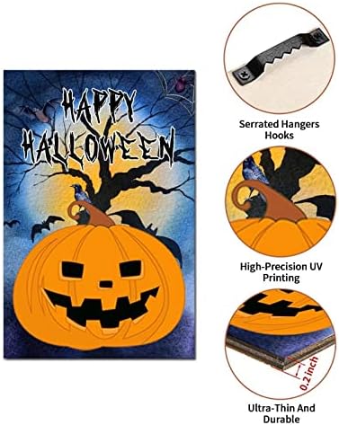 Scary Pumpkin Crow Wood Door Sign 12x8in