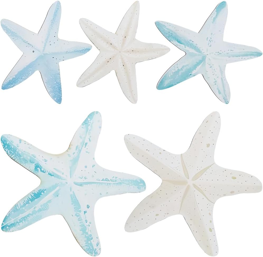 CREATCABIN 5pcs Wood Starfish Wall Decor Set