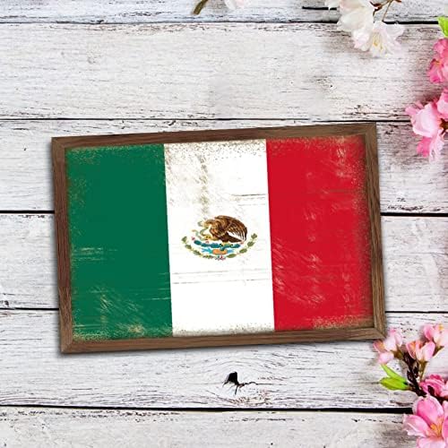 Christmas Farmhouse Decor Mexico Flag Framed Wood Sign Wall Art