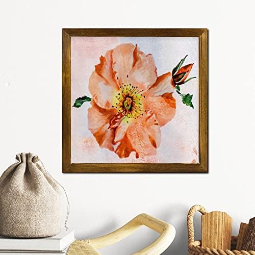 Retro Orange Hibiscus Flower Wood Wall Sign