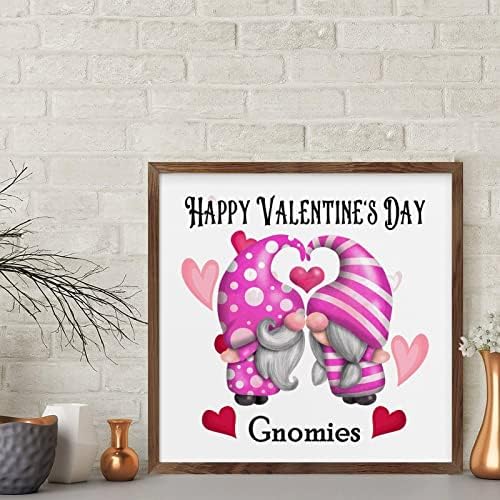 Happy Valentines Day Cute Gnomies with Heart Wood Framed Sign Wall Art