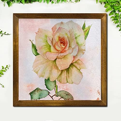 Retro Orange Hibiscus Flower Framed Wooden Sign