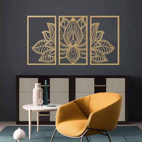 ESTART 3 Pcs Lotus Flower Metal Wall Art Decor Gold