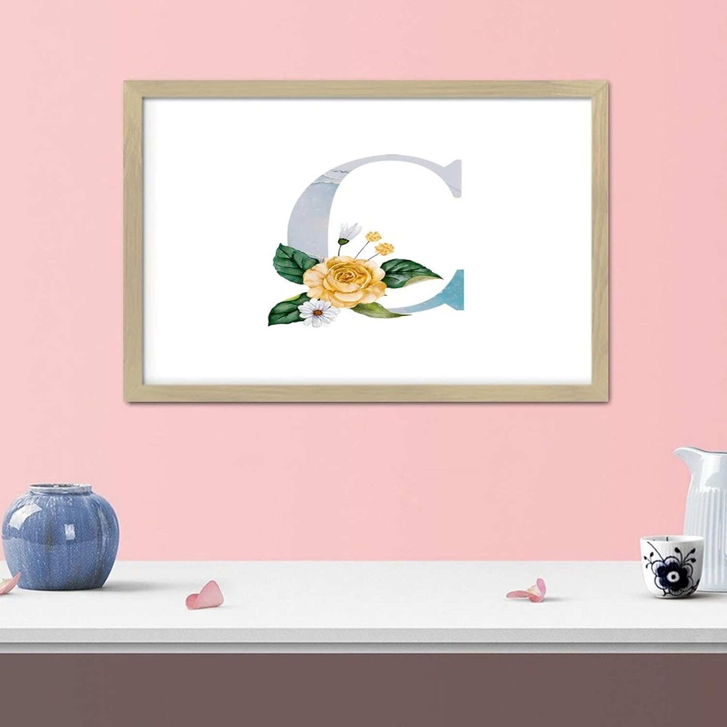 Blue Monogram Initial Letter C Framed Wall Art Sign 1