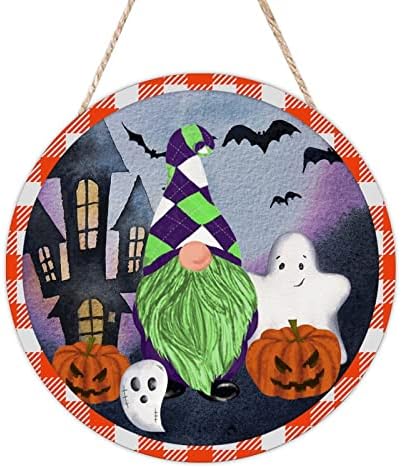 Halloween Gnome Wood Door Sign 12x12