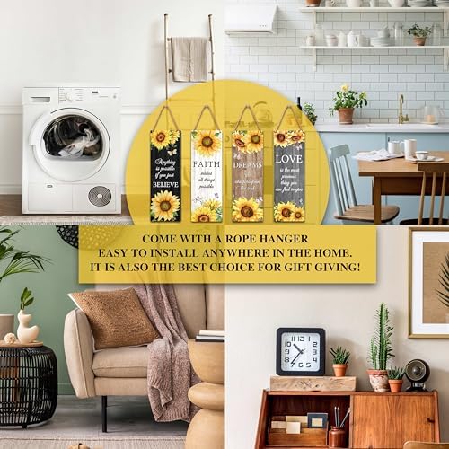 Zmyollo 4 Piece Sunflower Wooden Wall Sign With Rope